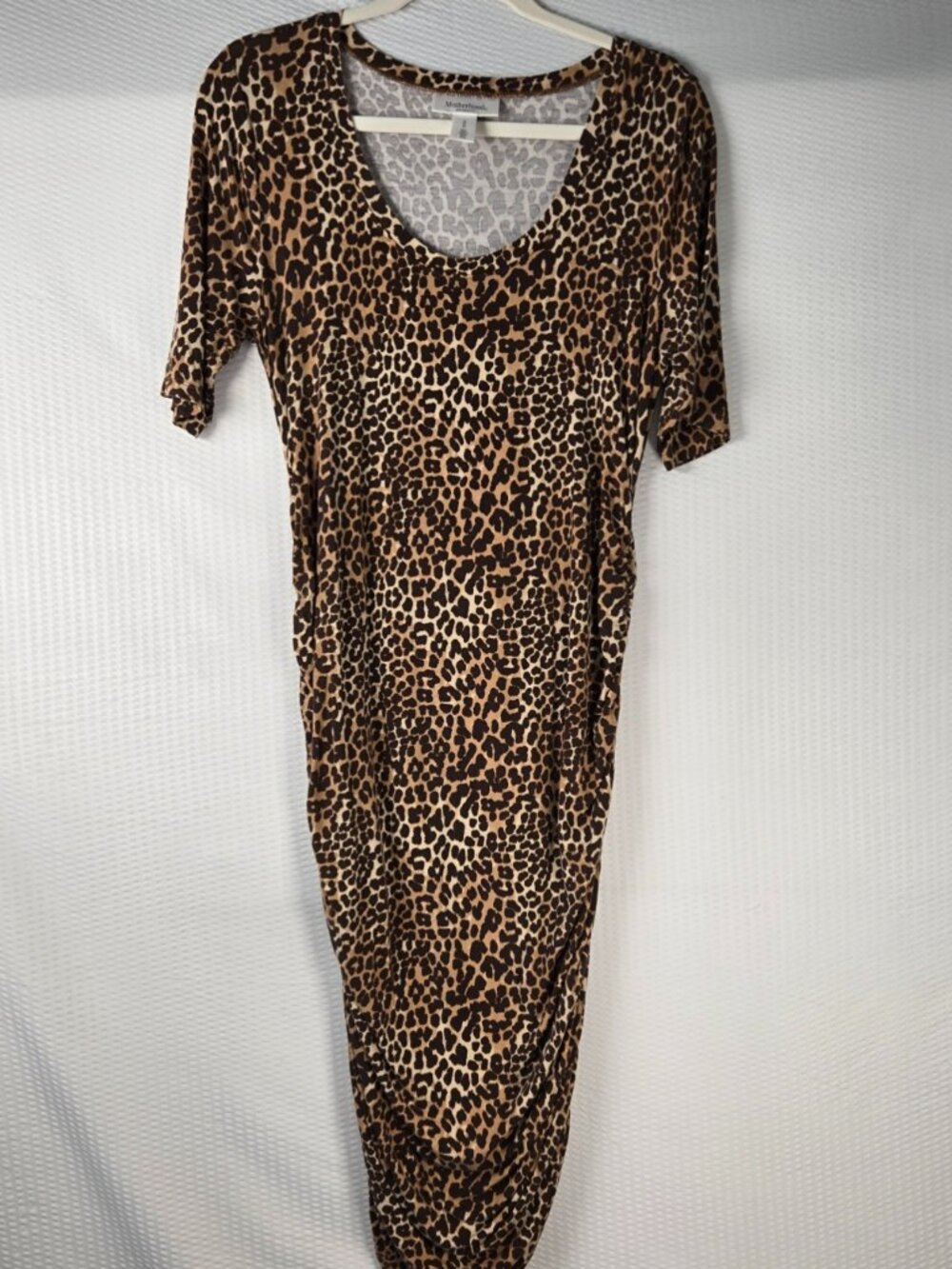 Motherhood Maternity Brown & Black Leopard Print Short Sleeve Ruche Dress Size M